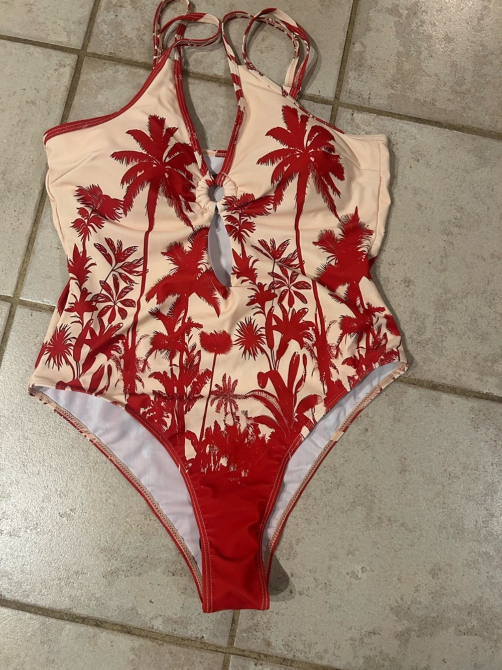 Red Palm Print One-Piece Swimsuit